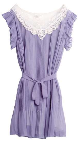 *Fashion Tokyo* Knitting Collar Chiffon Pleated Dress-Purple