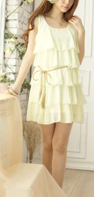 *Fashion Tokyo* Cake-style Chiffon Pleated Dress-White