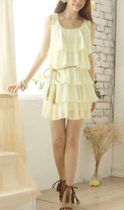 *Fashion Tokyo* Cake-style Chiffon Pleated Dress-White