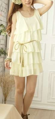 *Fashion Tokyo* Cake-style Chiffon Pleated Dress-White