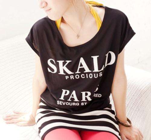 *Fashion Tokyo* Casual Cotton Stripe Dress-Black