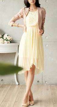 << Clearance Sale 4/24-5/15 >> *Fashion Tokyo* Fashion High-low Chiffon Pearl Dress-Almond