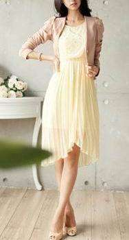 *Fashion Tokyo* Fashion High-low Chiffon Pearl Dress-Almond