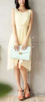 *Fashion Tokyo* Fashion High-low Chiffon Pearl Dress-Almond
