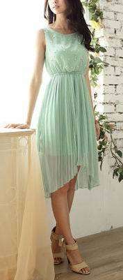 *Fashion Tokyo* Fashion High-low Chiffon Pearl Dress-Pastel Green