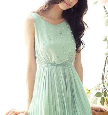 *Fashion Tokyo* Fashion High-low Chiffon Pearl Dress-Pastel Green