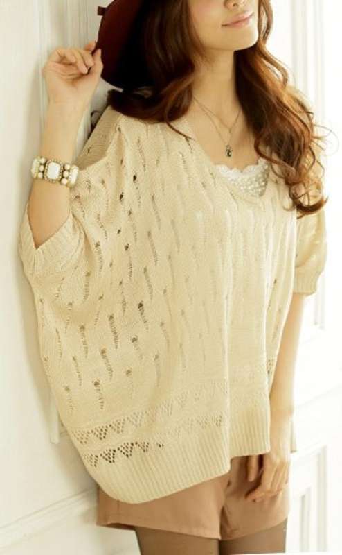 *Fashion Tokyo* Widen-style Knitting Top-Almond