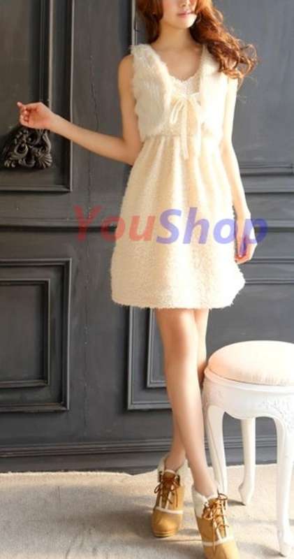 *Fashion Tokyo* Woolen Sleeveless Dress with Mini Vest
