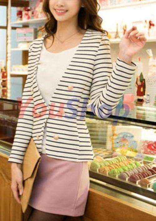 *Fashion Tokyo* Stripes Blazer with Buttons-White