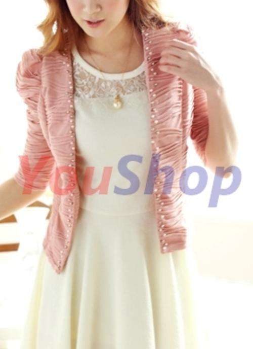 << Seasonal Sale ~ 01/22-02/15 >> *Fashion Tokyo* Pearl 3 Quarter Sleeve Pleated Blazer-Pink