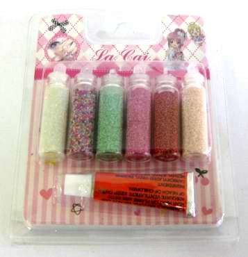 Nail Art with 6 bottles of beads with glue