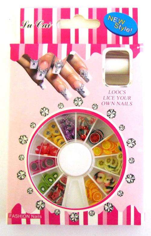 Nail Art tray 12 different fruit patter with glue