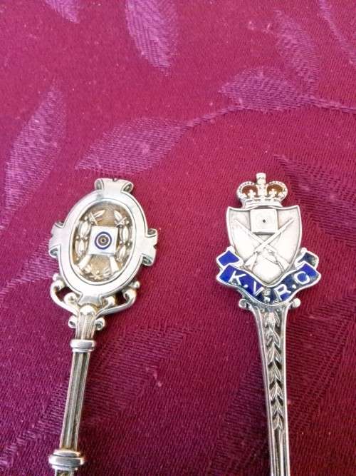2 X SOLID SILVER SHOOTING TROPHY SPOONS - BIRMINGHAM 1904 & 1907