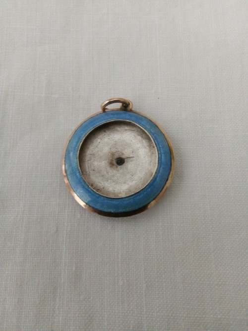 ANTIQUE EDWARDIAN BLUE GUILLOCHE ENAMEL PENDANT WITH GOLD TRIM - FOR PHOTO