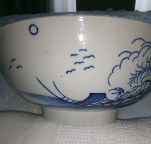 ROYAL WORCESTER 1ST PERIOD PUNCH BOWL - ROCK STRATA - OPEN CRESCENT MARK CIRC 1770 - pay over 6 week