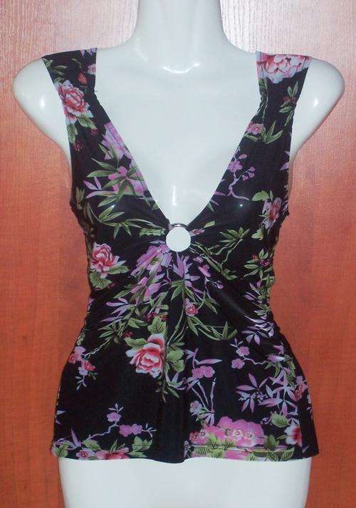 Black Top with Flowers - Size 32