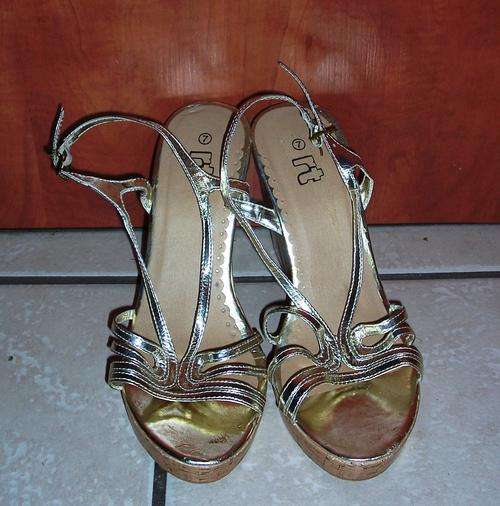 Gold Strappy Cork Wedges from RT