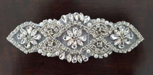 Rhinestone & Pearl Bridal Applique for Bridal Belt