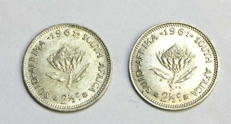 1961 SILVER TWO AND A HALF CENTS - TWO COINS - HIGHEST BID TAKES BOTH COINS
