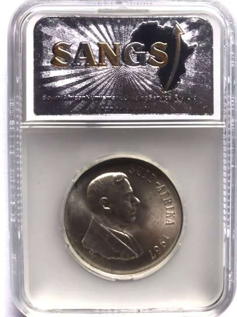 1967 PROTEA SILVER ONE RAND - MS64 GRADED - VERY SCARCE - ENGLISH