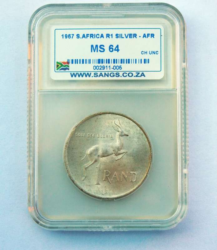 1967 SILVER SOUTH AFRICAN PROTEA ONE RAND - MS64 - VERY HIGH GRADE - AFRIKAANS