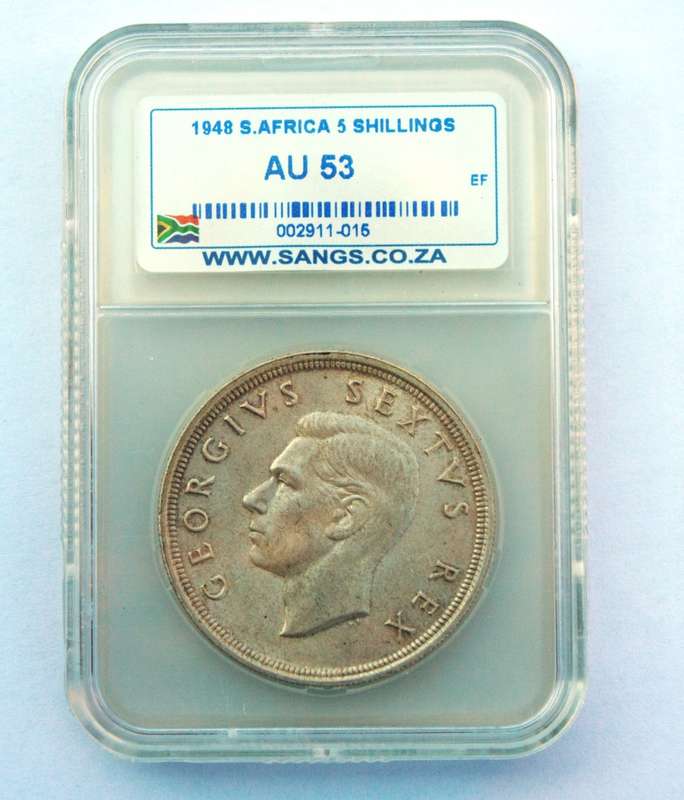1948 UNION OF SOUTH AFRICA FIVE SHILLINGS CROWN - GRADED AU53 - KING GEORGE VI SERIES