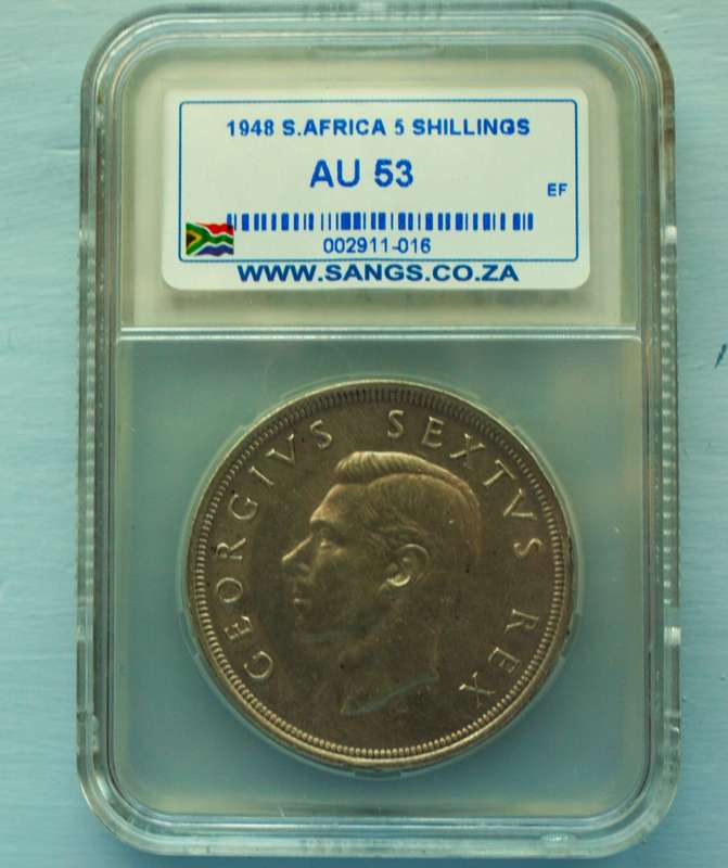 1948 SILVER KING GEORGE VI CROWN. GRADED AU 53. HIGH GRADE.