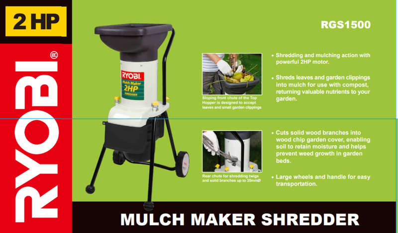 !!!Late Entry!!! RYOBI RGS1500 MULCH MAKER SHREDDER 2HP motor !!Low start!!