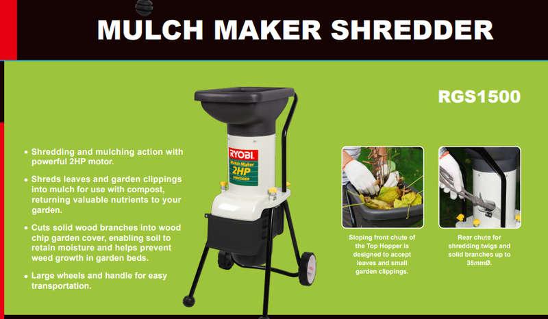 !!!Late Entry!!! RYOBI RGS1500 MULCH MAKER SHREDDER 2HP motor !!Low start!!