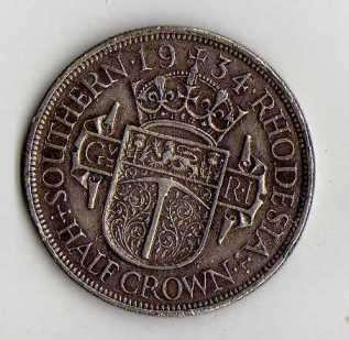 1934 Southern Rhodesia Half Crown - 2.5 shillings silver