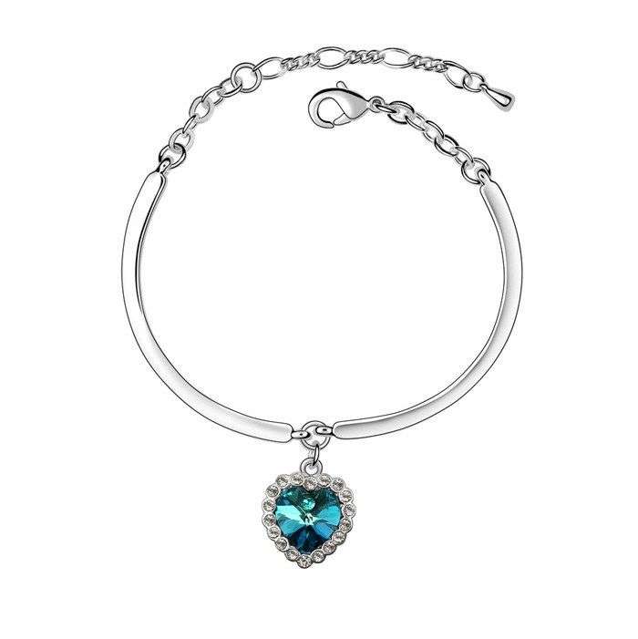 Heart Shape Ocean Sea Blue Rhinestone Crystal Bracelet