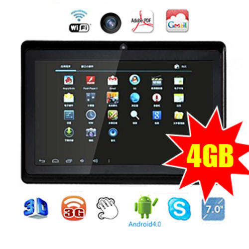 4G!!!Android 4.0 Tablet with Camera-7 Inch-3G-Wifi+OTG-Black