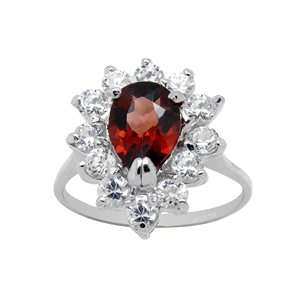 GENUINE Natural Garnet AND DIAMOND 9KT WHITE GOLD RING Sz 8