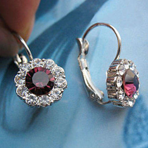 FEMININE Amethyst WITH Diamond SOLID SILVER EARRINGS