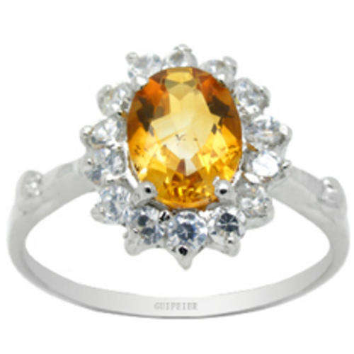 GENUINE CITRINE AND DIAMOND RING-Sz 8/Q