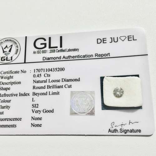 Genuine certified 100% Natural Brilliant Cut Diamond 0.45ct L SI2