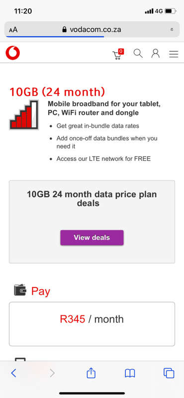 R7245 RETAIL PRICE Vodacom 10 GB Day And 10 GB Night Data
