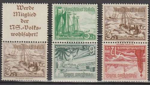 1937 Mi No. S244, S32, S31 Ships (3 pairs,vertical combinations)