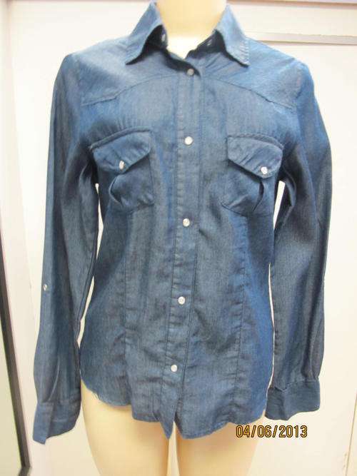 Ladies  light weight denim shirt - M -4XL -Bleach and blue color