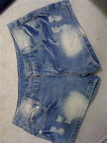 Ladies denim cheeky shorts   with authenic wash details --Rigid fabric size 30