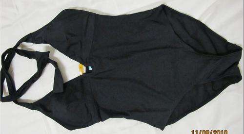 Ladies swim costume size  32--34   black with square shape buckle on front