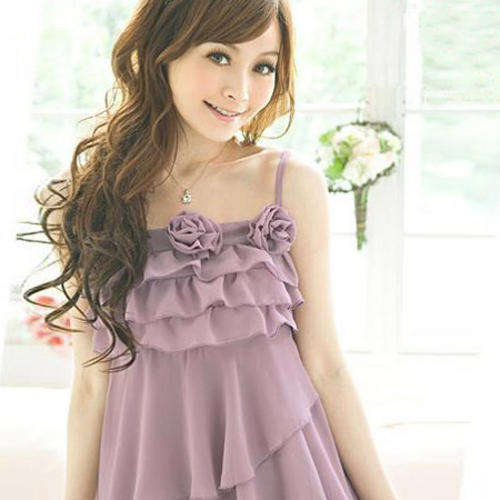 Fashion dress with fabric flower  --Purple    -    fit for size 30---32