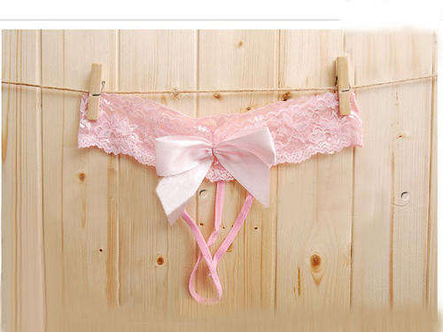 Ladies mesh fabric with ribbon butter fly panties --Cerise color