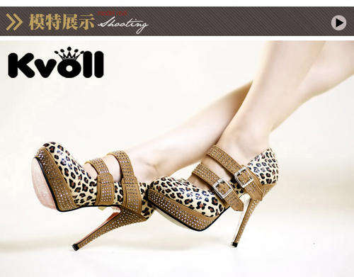 Ladies fashion Beige/ brown leopard print shoe 10cm height heel size 4