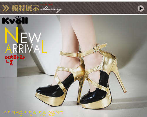 Ladies fashion shoe 10cm height heel Gold / black contrast Size 36( SA size 3)-ship from Durban