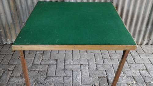 MAGNIFICENT VINTAGE WOOD AND FELT CARD TABLE. REALLY FANTASTIC PIECE!