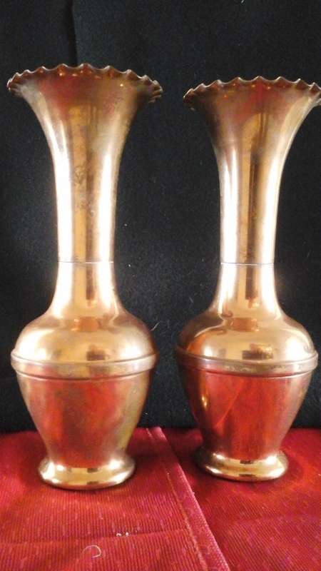 COPPER IS BEAUTIFUL. WHICH MAKES THESE 2 SCALLOPED EDGE COPPER VASES STUNNING