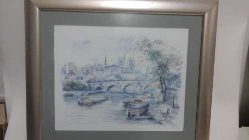 BEAUTIFUL FRAMED PARIS - LE PONT NEUF ET NOTRE DAME PRINT. SIGNED 'LEGAI'. SPECTACULAR!