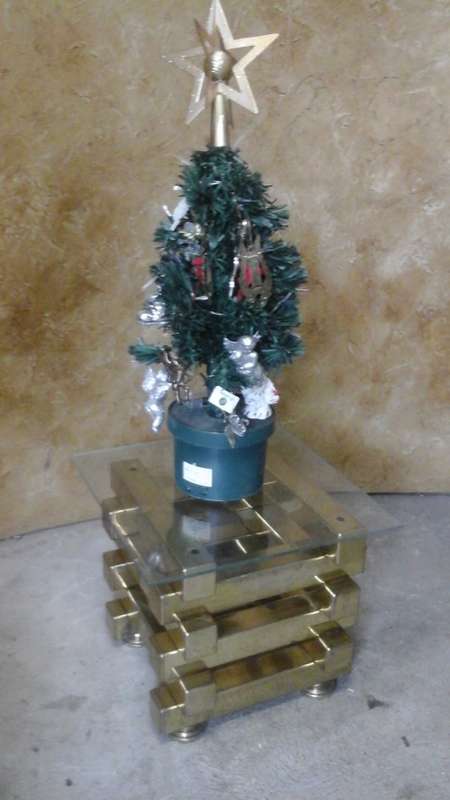 SIMPLY STUNNING GLASS, STEEL AND BRASS OCCASIONAL TABLE. MAGNIFICENT PIECE!