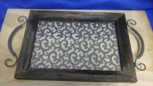 ABSOLUTELY EXQUISITE WROUGHT IRON & WOOD SERVING TRAY. ABSOLUTELY GORGEOUS, USEFUL OR COLLECTIBLE!